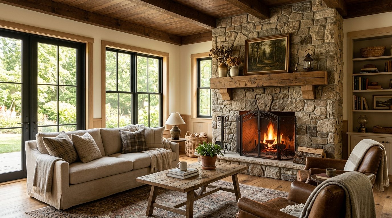 6) Make the fireplace the roomâ€™s rustic anchor